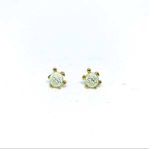 Teal Enamel Turtle Gold Post Earring
